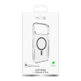 Etui Puro Lite Mag TPU+PC kompatybilne z MagSafe na iPhone 17 Pro - przezroczyste z szarym pierścieniem