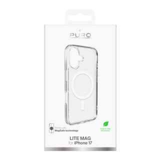 Etui Puro Lite Mag TPU+PC kompatybilne z MagSafe na iPhone 17 - przezroczyste z białym pierścieniem
