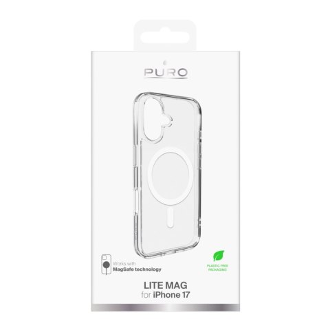 Etui Puro Lite Mag TPU+PC kompatybilne z MagSafe na iPhone 17 - przezroczyste z białym pierścieniem
