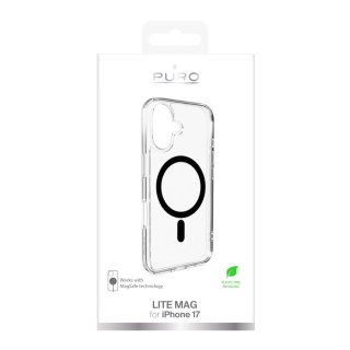 Etui Puro Lite Mag TPU+PC kompatybilne z MagSafe na iPhone 17 - przezroczyste z czarnym pierścieniem