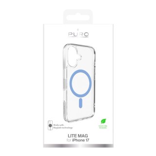 Etui Puro Lite Mag TPU+PC kompatybilne z MagSafe na iPhone 17 - przezroczyste z niebieskim pierścieniem