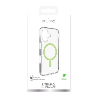 Etui Puro Lite Mag TPU+PC kompatybilne z MagSafe na iPhone 17 - przezroczyste z zielonym pierścieniem