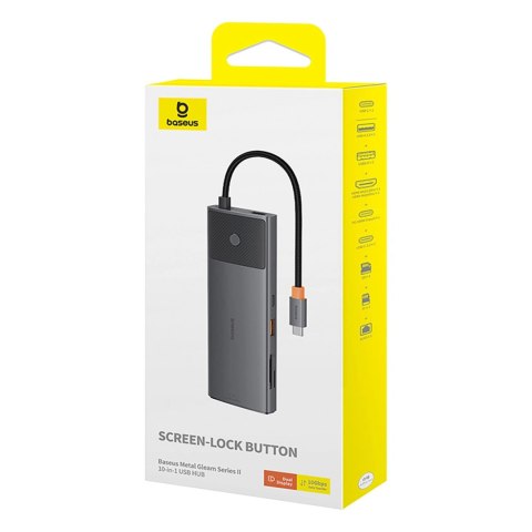 Hub USB-C Baseus Metal Gleam II 10w1 HDMI USB-A USB-C RJ45 SD/TF - szary