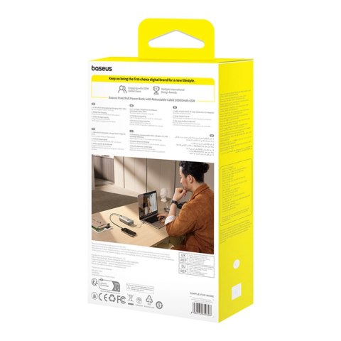Powerbank Baseus Free2Pull 20000mAh 65W ze zwijanym kablem USB-C - szary