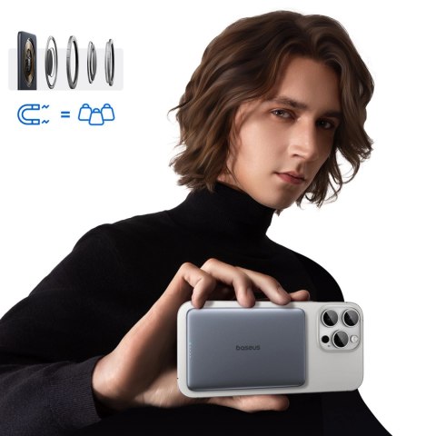 Powerbank Baseus PicoGo AM41 5000mAh 20W ultra-cienki, kompatybilny z MagSafe z czarnym kablem Baseus Simple USB-C 60W 30cm - sz