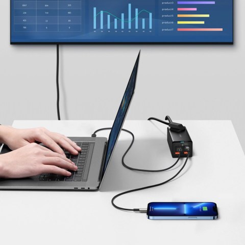 Stacja ładująca Baseus GaN3 Pro 100W EU + 2 x USB-A + 2 x USB-C z kablem 1m Baseus Xiaobai USB-C 100W - czarna