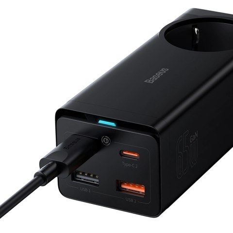 Stacja ładująca Baseus GaN3 Pro 65W EU + 2 x USB-C + 2 x USB-A z kablem Baseus Xiaobai USB-C 100W 1m - czarna