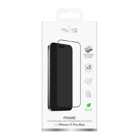 Szkło hartowane Puro Frame na iPhone 17 Pro Max z aplikatorem i czarną ramką