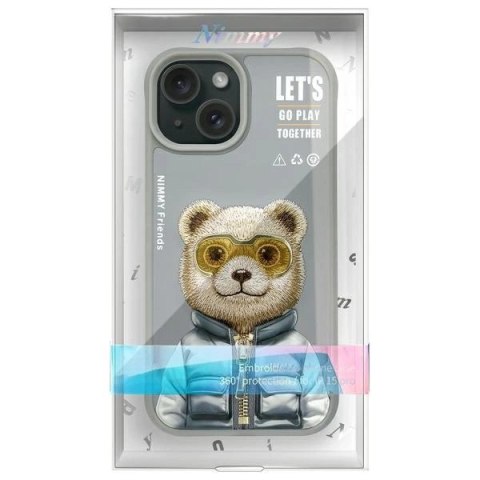 Etui Nimmy Cool&Cute 2.0 Bear do iPhone 15 - szare