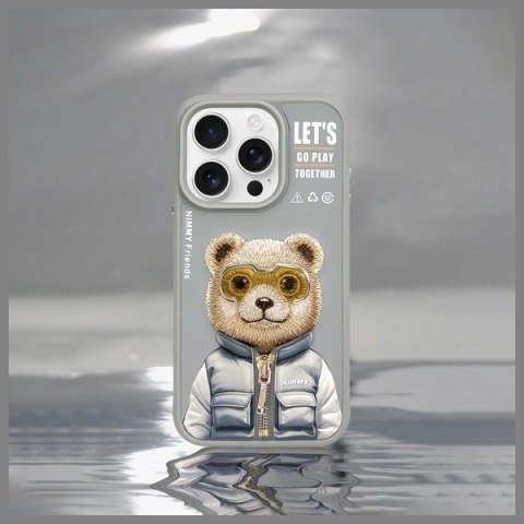 Etui Nimmy Cool&Cute 2.0 Bear na iPhone 15 Pro - szare