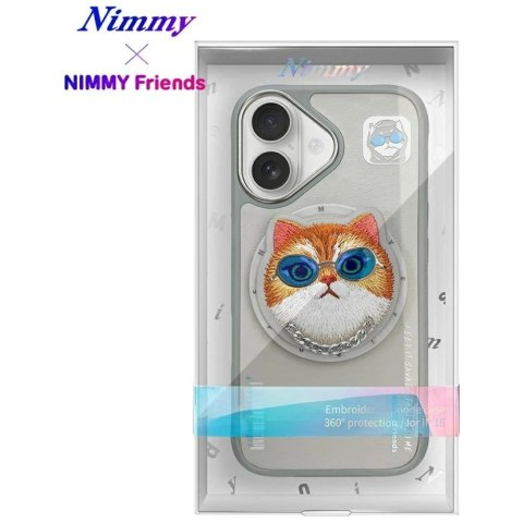 Etui Nimmy Glasses Cool Cat MagSafe na iPhone 16 - szare