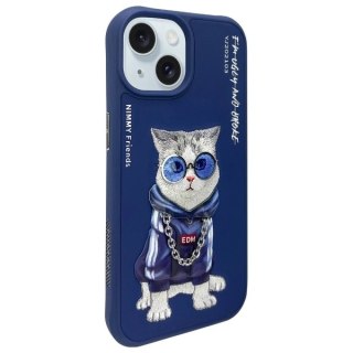 Etui Nimmy Glasses Cool Cat do iPhone 15 - niebieskie