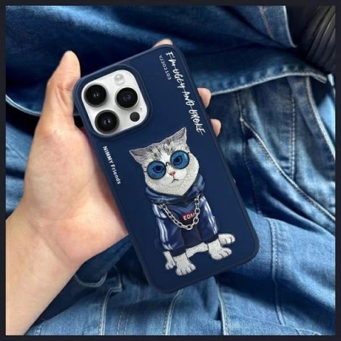Etui Nimmy Glasses Cool Cat na iPhone 15 Pro Max - niebieskie