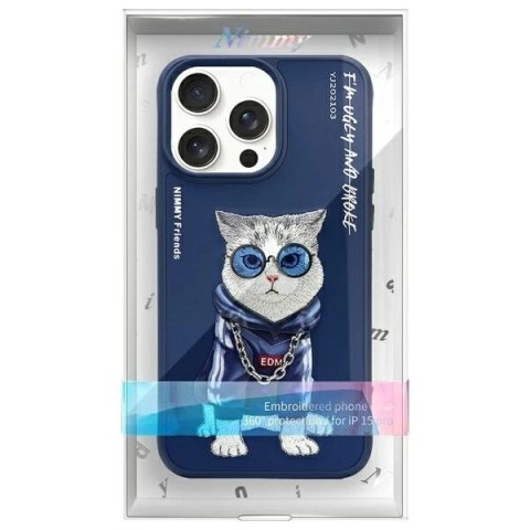 Etui Nimmy Glasses Cool Cat na iPhone 15 Pro Max - niebieskie