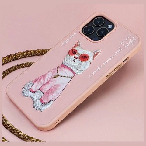 Etui Nimmy Glasses Cool Cat na iPhone 15 Pro Max - różowe