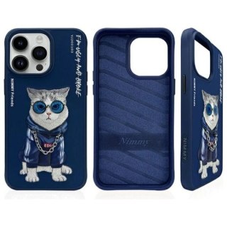 Etui Nimmy Glasses Cool Cat na iPhone 15 Pro - niebieskie