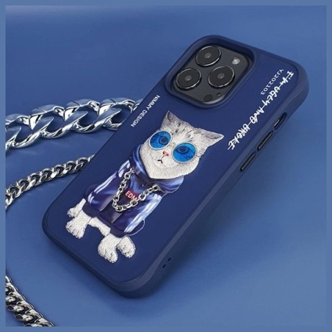 Etui Nimmy Glasses Cool Cat na iPhone 15 Pro - niebieskie