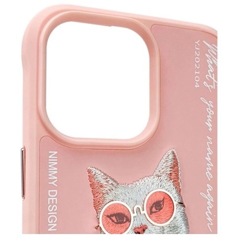 Etui Nimmy Glasses Cool Cat na iPhone 15 Pro - różowe