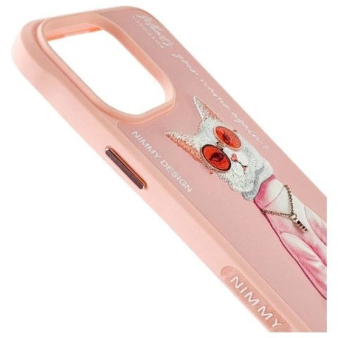 Etui Nimmy Glasses Cool Cat na iPhone 15 Pro - różowe