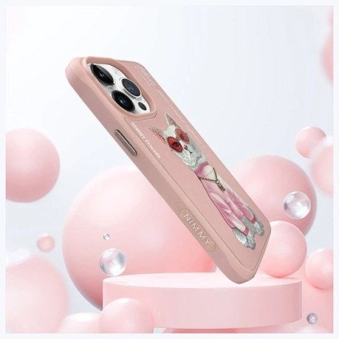 Etui Nimmy Glasses Cool Cat na iPhone 15 Pro - różowe