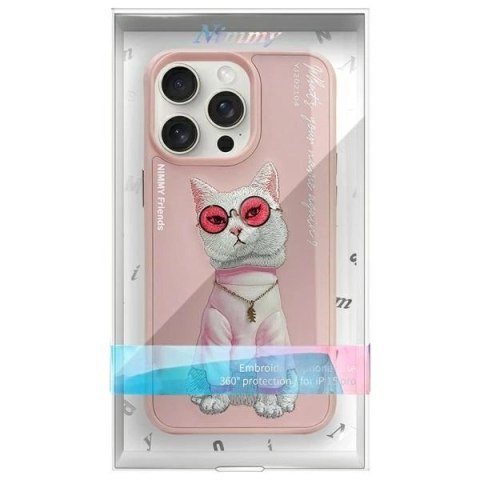 Etui Nimmy Glasses Cool Cat na iPhone 15 Pro - różowe