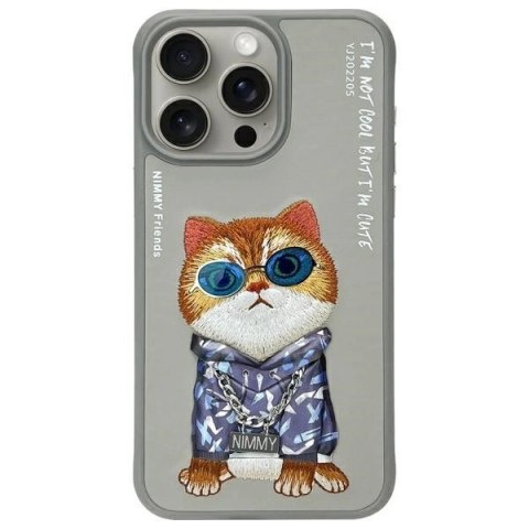 Etui Nimmy Glasses Cool Cat na iPhone 15 Pro - szare