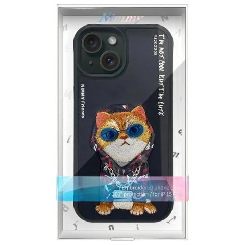 Etui Nimmy Glasses Cool Cat na iPhone 15 - czarne