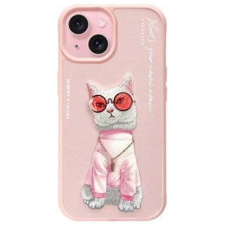 Etui Nimmy Glasses Cool Cat na iPhone 15 - różowe
