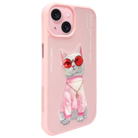 Etui Nimmy Glasses Cool Cat na iPhone 15 - różowe