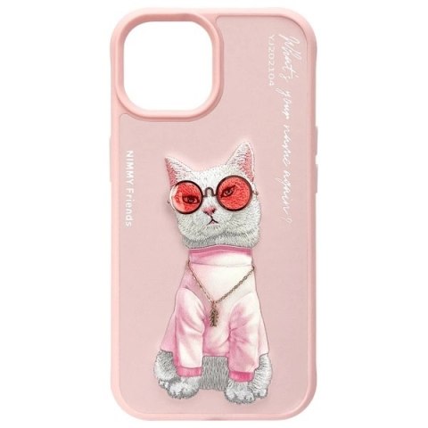 Etui Nimmy Glasses Cool Cat na iPhone 15 - różowe