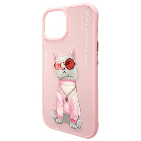 Etui Nimmy Glasses Cool Cat na iPhone 15 - różowe