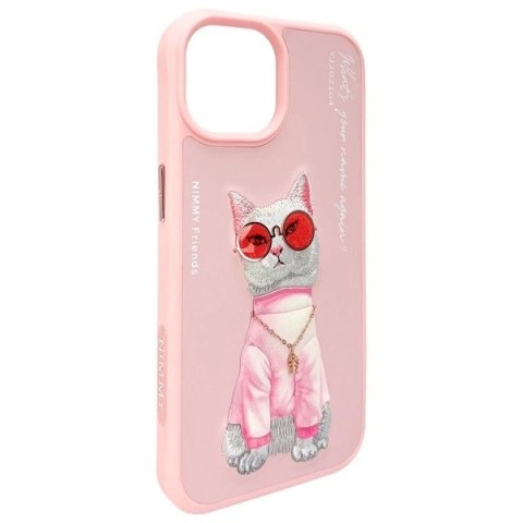 Etui Nimmy Glasses Cool Cat na iPhone 15 - różowe