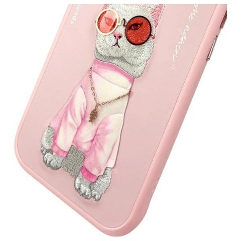 Etui Nimmy Glasses Cool Cat na iPhone 15 - różowe