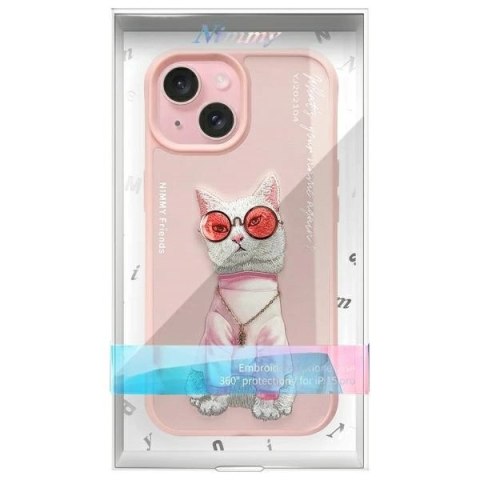 Etui Nimmy Glasses Cool Cat na iPhone 15 - różowe