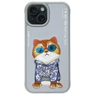 Etui Nimmy Glasses Cool Cat na iPhone 15 - szare