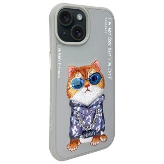 Etui Nimmy Glasses Cool Cat na iPhone 15 - szare