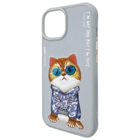 Etui Nimmy Glasses Cool Cat na iPhone 15 - szare
