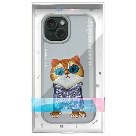 Etui Nimmy Glasses Cool Cat na iPhone 15 - szare