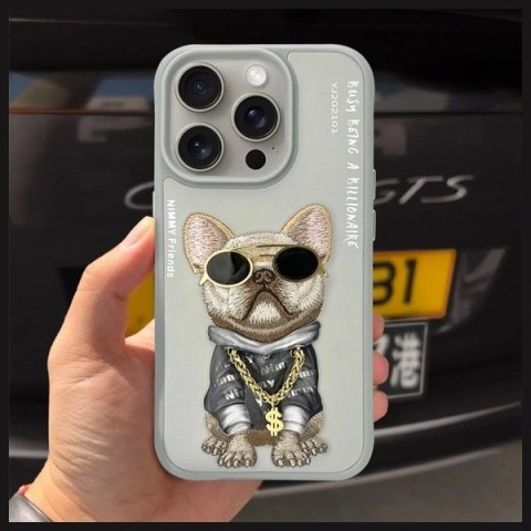 Etui Nimmy Glasses Cool Dog na iPhone 15 Pro - szare
