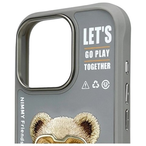 Etui Nimmy Cool&Cute 2.0 Bear na iPhone 16 Pro - szare