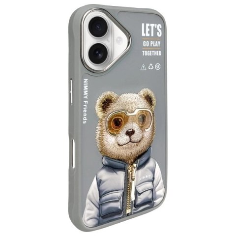 Etui Nimmy Cool&Cute 2.0 Bear na iPhone 16 - szare