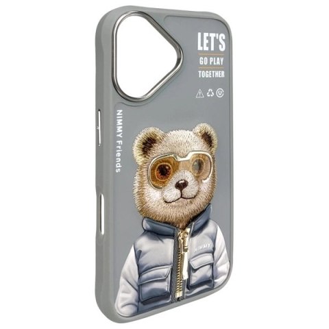 Etui Nimmy Cool&Cute 2.0 Bear na iPhone 16 - szare