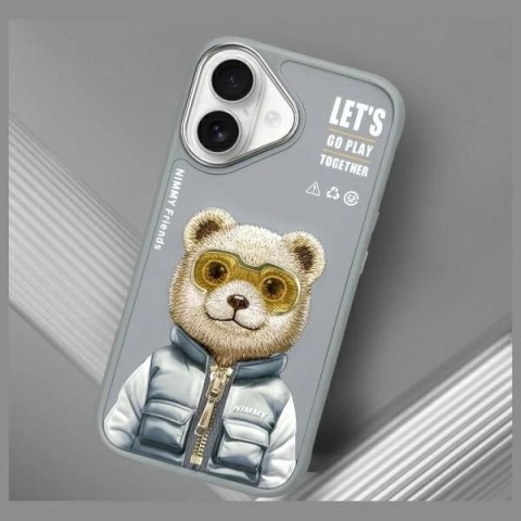 Etui Nimmy Cool&Cute 2.0 Bear na iPhone 16 - szare
