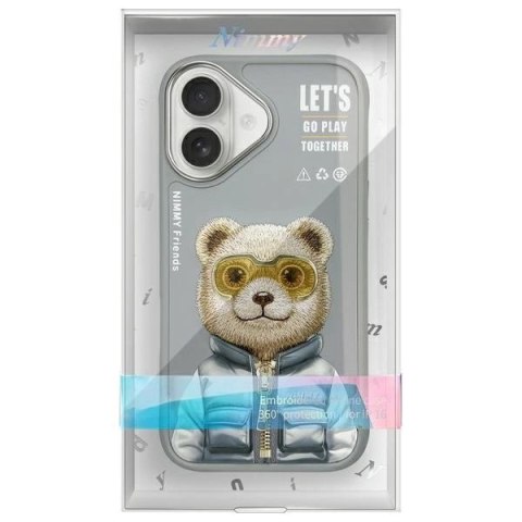 Etui Nimmy Cool&Cute 2.0 Bear na iPhone 16 - szare