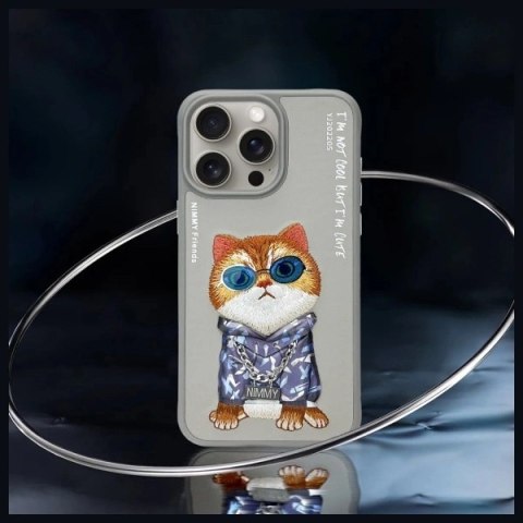 Etui Nimmy Glasses Cool Cat na iPhone 15 Pro Max - szare