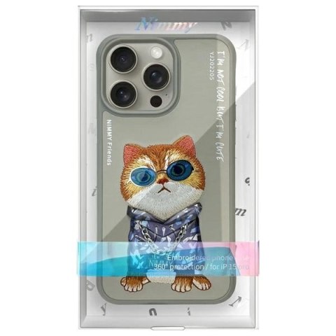 Etui Nimmy Glasses Cool Cat na iPhone 15 Pro Max - szare