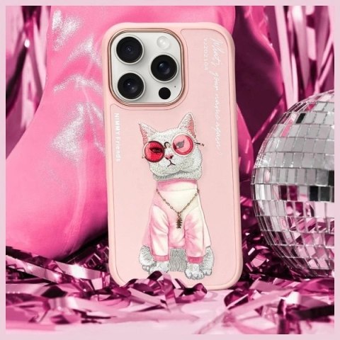 Etui Nimmy Glasses Cool Cat na iPhone 16 Pro - różowe