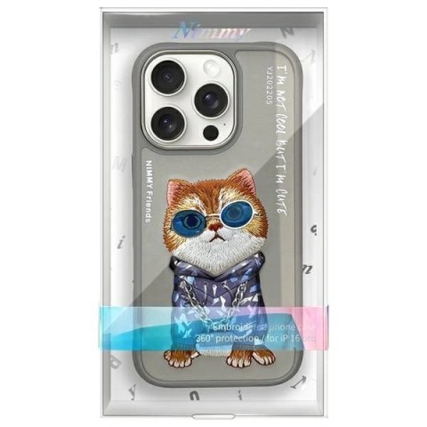 Etui Nimmy Glasses Cool Cat na iPhone 16 Pro - szare