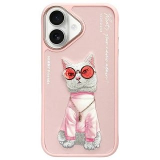 Etui Nimmy Glasses Cool Cat na iPhone 16 - różowe