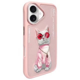 Etui Nimmy Glasses Cool Cat na iPhone 16 - różowe
